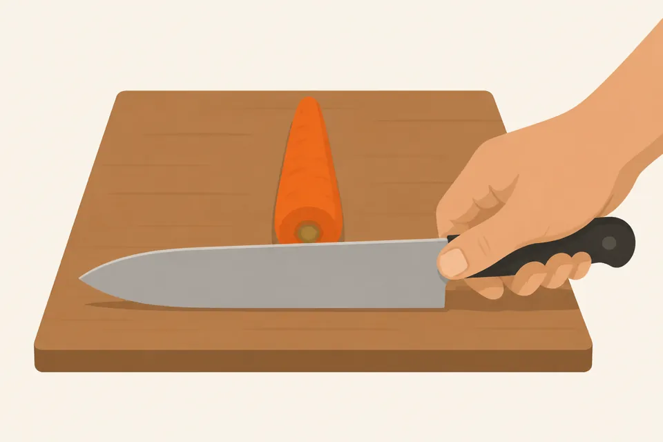 Pinza la hoja entre el pulgar y el índice justo delante del mango; los otros tres dedos rodean el mango.